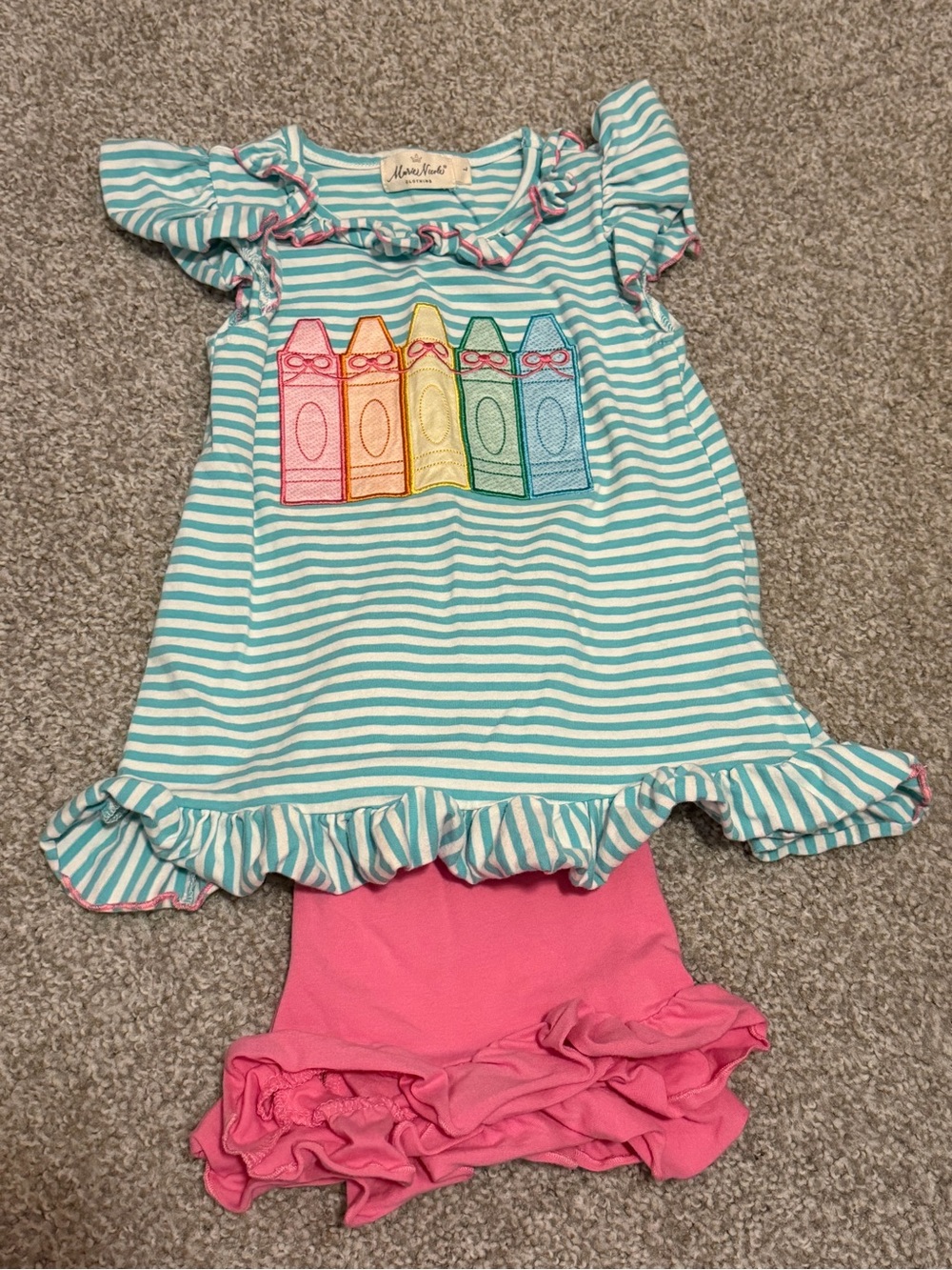 Marie Nicole Striped Crayon Tunic with Pink Ruffle Shorts